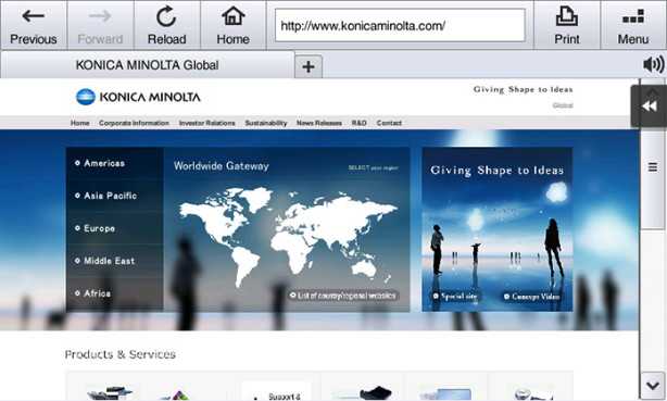 Konica Minolta bizhub 227. Стандартный веб-браузер