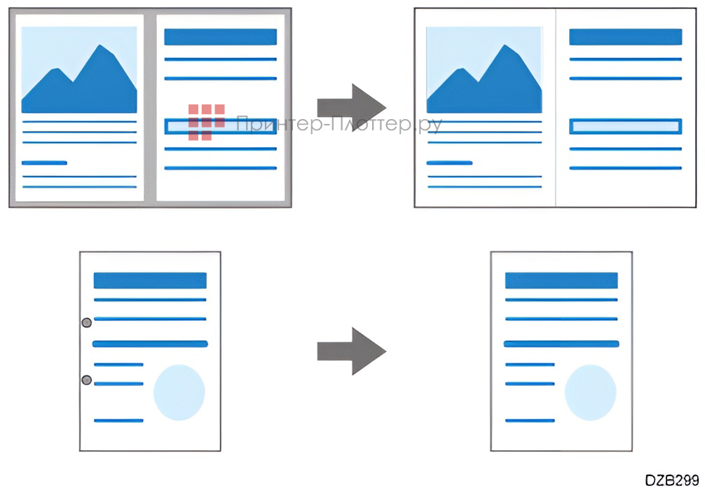Ricoh IM C2510. Удаление теней и границ рамки с книжного оригинала