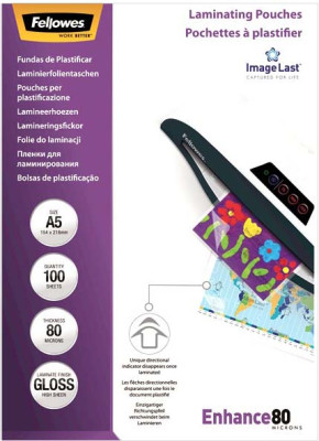 Пленка для ламинирования пакетная Fellowes, 154 х 216 мм, 80 мкм, глянцевая, 100 шт.