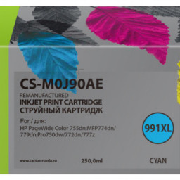 Картридж струйный Cactus 991XL CS-M0J90AE голубой (250 мл) для HP PW 755dn/MFP774dn/779dn/Pro750dw/772dn