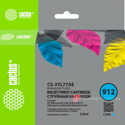 Картридж Cactus Cartridge CS-3YL77AE для HP OfficeJet (cyan), 5 мл