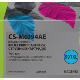 Картридж струйный Cactus 991XL CS-M0J94AE пурпурный (250 мл) для HP PW 755dn/MFP774dn/779dn/Pro750dw/772dn
