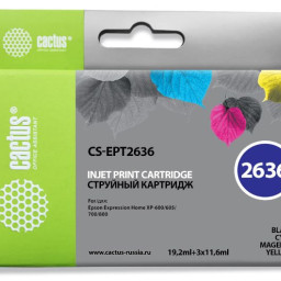 Картридж струйный Cactus CS-EPT2636 черный/голубой/пурпурный/желтый набор (65.6мл) для Epson Expression Home XP-600/605/700