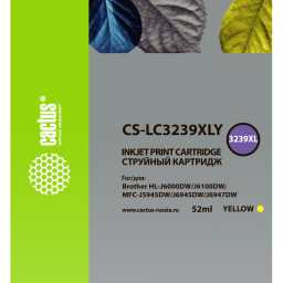 Картридж струйный Cactus CS-LC3239XLY желтый (52мл) для Brother HL-J6000DW/J6100DW