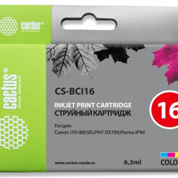 Картридж струйный Cactus CS-BCI16 многоцветный/пурпурный/голубой/желтый (6.3мл) для Canon iP90/DS700/DS810