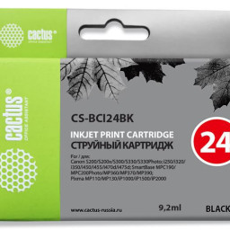 Картридж струйный Cactus CS-BCI24BK черный (9.2мл) для Canon S200/S200x/S300/S330/S330/i250/i320/i350/i450/i455/i470D/i475D/MP110/MP130/MP360/MP370/MP390/MPC190/MPC200/iP1000/iP1500/iP2000