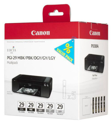 Картридж Canon PGI-29 MBK/PBK/DGY/GY/LGY Multipack набор (matte black, photo black, dark gray, gray, light gray), 5 шт