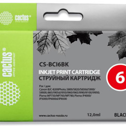 Картридж струйный Cactus CS-BCI6BK черный (12мл) для Canon i905D/i950S/i960x/i965/i990/i9100/i9950/S800/S820/S900/S9000/iP600D/iP8500/JX500/MP750/MP760/BJC-8200