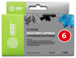 Картридж струйный Cactus CS-BCI6C голубой (12мл) для Canon S800/ S820/ S900/ S9000, i550/ i560/ i860/ i865/ i905D/ i950S/ i960x/ i965/ i990/ i9100/ i9950, JX500, MP750/ MP760, iP600D/ iP3000/ iP600D/ iP8500, BJC-8200 Photo
