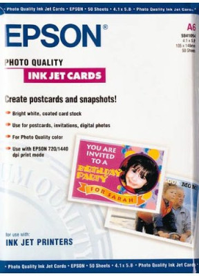 Бумага Epson Photo Quality Ink Jet Index Card, матовая, A6 (105 x 148 мм), 188 г/кв.м (50 листов)