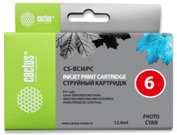 Картридж струйный Cactus CS-BCI6PC светло-голубой (12мл) для Canon BJC-8200, PIXMA MP750/ MP760/ MP780/ iP4000/ iP5000/ iP6000D/ iP8500, S800/ S820D/ S830D/ S900/ S9000/ i865/ i905D/ i9100/ i950/ i965/ i990/ i9900/ i9950
