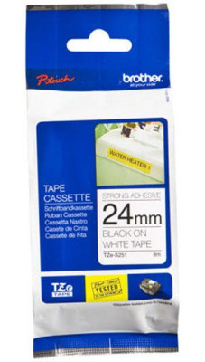 Brother белая пленка для наклеек повышенной адгезии с черным шрифтом, 24 мм x 8 м