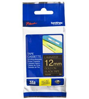 Brother черная плёнка для наклеек с золотистым шрифтом, 12 мм x 8 м