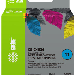Картридж струйный Cactus CS-C4836 №11 голубой (29 мл) для HP BIJ 1000/1100/1200/2200/2300/2600/2800