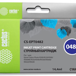 Картридж струйный Cactus CS-EPT0482 голубой (14.4мл) для Epson Stylus Photo R200/R220/R300/R320/R340/RX500/RX600/RX620/RX640