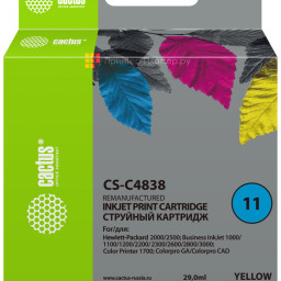 Картридж струйный Cactus CS-C4838 №11 желтый (29 мл) для HP BIJ 1000/1100/1200/2200/2300/2600/2800