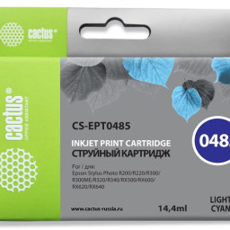 Картридж струйный Cactus CS-EPT0485 светло-голубой (14.4мл) для Epson Stylus Photo R200/R220/R300/R320/R340/RX500/RX600/RX620/RX640