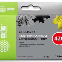 Картридж струйный Cactus CS-CLI426Y желтый (10мл) для Canon Pixma MG5140/5240/6140/8140/MX884