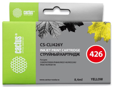 Картридж струйный Cactus CS-CLI426Y желтый (10мл) для Canon Pixma MG5140/5240/6140/8140/MX884