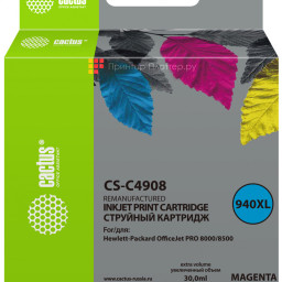 Картридж струйный Cactus CS-C4908 №940 пурпурный (30 мл) для HP DJ Pro 8000/8500