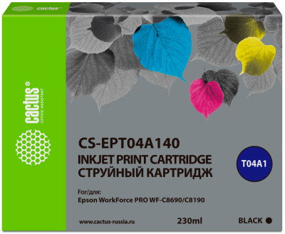 Картридж струйный Cactus CS-EPT04A140 черный (230мл) для Epson WorkForce Pro WF-C8190, WF-C8690