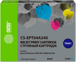 Картридж струйный Cactus CS-EPT04A240 голубой (85мл) для Epson WorkForce Pro WF-C8190, WF-C8690