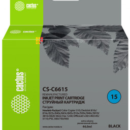 Картридж струйный Cactus CS-C6615 №15 черный (44 мл) для HP CC 310/DJ 810c/816c/825c/840c/843c/845c/916c/920c/940c/3810/3816/3820/3822/Fax 1230/DJ v30/v40/v45/ 5110/PSC 500/750/950