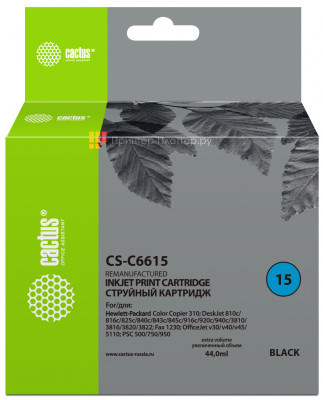 Картридж струйный Cactus CS-C6615 №15 черный (44 мл) для HP CC 310/DJ 810c/816c/825c/840c/843c/845c/916c/920c/940c/3810/3816/3820/3822/Fax 1230/DJ v30/v40/v45/ 5110/PSC 500/750/950