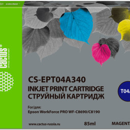 Картридж струйный Cactus CS-EPT04A340 пурпурный (85мл) для Epson WorkForce Pro WF-C8190, WF-C8690