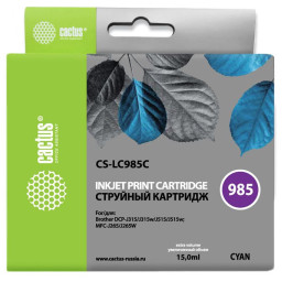 Картридж струйный Cactus CS-LC985C голубой (15мл) для Brother DCPJ315W/DCPJ515W/MFCJ265W