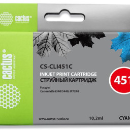 Картридж струйный Cactus CS-CLI451C голубой (10.2мл) для Canon MG6340/5440/IP7240