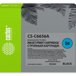 Картридж струйный Cactus CS-C6656A №56 черный (20 мл) для HP 450/5145/5150/5151/5550/5552/5650/5652/5655/585