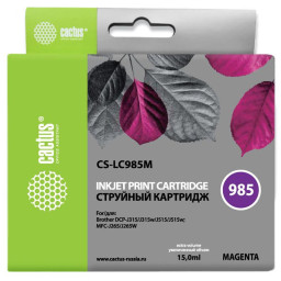 Картридж струйный Cactus CS-LC985M пурпурный (15мл) для Brother DCPJ315W/DCPJ515W/MFCJ265W