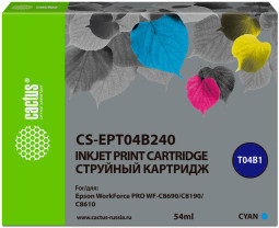 Картридж струйный Cactus CS-EPT04B240 голубой (54мл) для Epson WorkForce Pro WF-C8190, WF-C8690