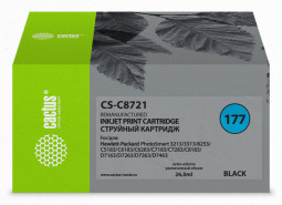 Картридж струйный Cactus CS-C8721 №177 черный (26 мл) для HP PS 3213/3313/8253/C5183/C6183/C6283/C7183/C7283/C8183/D7163/D7263/D7363/D7463