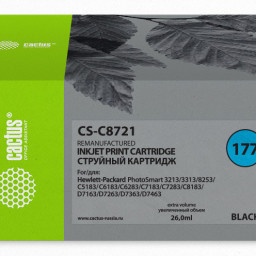 Картридж струйный Cactus CS-C8721 №177 черный (26 мл) для HP PS 3213/3313/8253/C5183/C6183/C6283/C7183/C7283/C8183/D7163/D7263/D7363/D7463