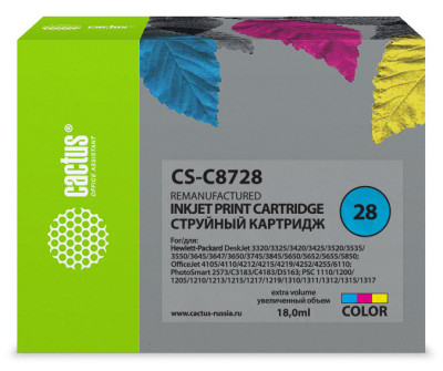 Картридж струйный Cactus CS-C8728 №28 многоцветный (18 мл) для HP DJ 3320/3325/3420/3425/3520