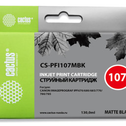 Картридж струйный Cactus CS-PFI107MBK черный матовый (130мл) для Canon IP iPF670/iPF680/iPF685/iPF770/iPF780/iPF785