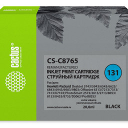 Картридж струйный Cactus CS-C8765 №131 черный (20 мл) для HP DJ 5743/5943/6543/6623/6843/6943/6983/9803/7213/7313/7413/K7103/PS 2573/2613/2713/8053/8153/8453/8753/D5063/Pro B8353
