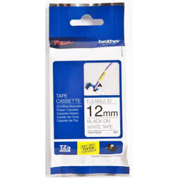 Brother белая эластичная пленка для наклеек с черным шрифтом, 12 мм x 8 м