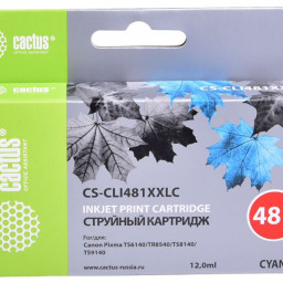 Картридж струйный Cactus CS-CLI481XXLC голубой (12мл) для Canon Pixma TR7540/TR8540/TS6140/TS8140