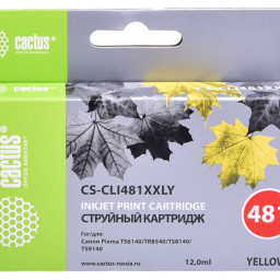 Картридж струйный Cactus CS-CLI481XXLY желтый (12мл) для Canon Pixma TR7540/TR8540/TS6140/TS8140