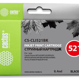 Картридж струйный Cactus CS-CLI521BK черный (8.4мл) для Canon Pixma MP540/MP550/MP620/MP630/MP640/MP660/MP980/MP990/iP3600/iP4600/iP4700/MX860