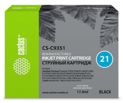 Картридж струйный Cactus CS-C9351 №21 черный (17 мл) для HP DJ 3920/3940/D1360/D1460/D1470/D1560/D2330/D2360/D2430/D2460/F370/F375/F380/F2180/F2187/F2224/F2280/F2290/F4140/F4172/F4180/F4190