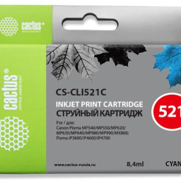 Картридж струйный Cactus CS-CLI521C голубой (8.4мл) для Canon MP540/MP550/MP620/MP630/MP640/MP660