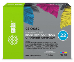 Картридж струйный Cactus CS-C9352 №22 многоцветный (11,4 мл) для HP DJ 3920/3940/D1360/D1460/D1470/D1560/D2330/D2360/D2430/D2460/F370/F375/F380/F2180/F2187/F2224/F2280/F2290/F4140/F4172/F4180/F4190