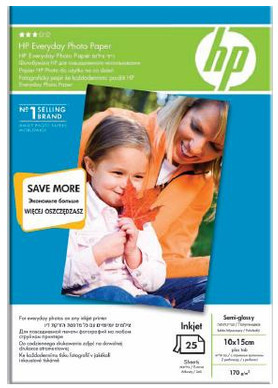 Бумага HP Everyday Semi-Glossy Photo Paper, полуглянцевая, 10 x 15 см (100 x 150 мм), 170 г/кв.м (25 листов)