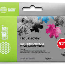 Картридж струйный Cactus CS-CLI521C/M/Y голубой/пурпурный/желтый набор (25.2мл) для Canon Pixma iP3600/iP4600/iP4700/MP540/MP550/MP560/MP620/MP630/MP640/MP980/MP990/MX860/MX870