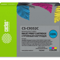 Картридж струйный Cactus CS-C9352C №22XL многоцветный (18 мл) для HP DJ 3920/3940/D1360/D1460/D1470/D1560/D2330/D2360