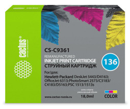 Картридж струйный Cactus CS-C9361 №136 многоцветный (18 мл) для HP DJ 5443/D4163/DJ 6313/PS 2573/C3183/C4183/D5163/1513/1513s